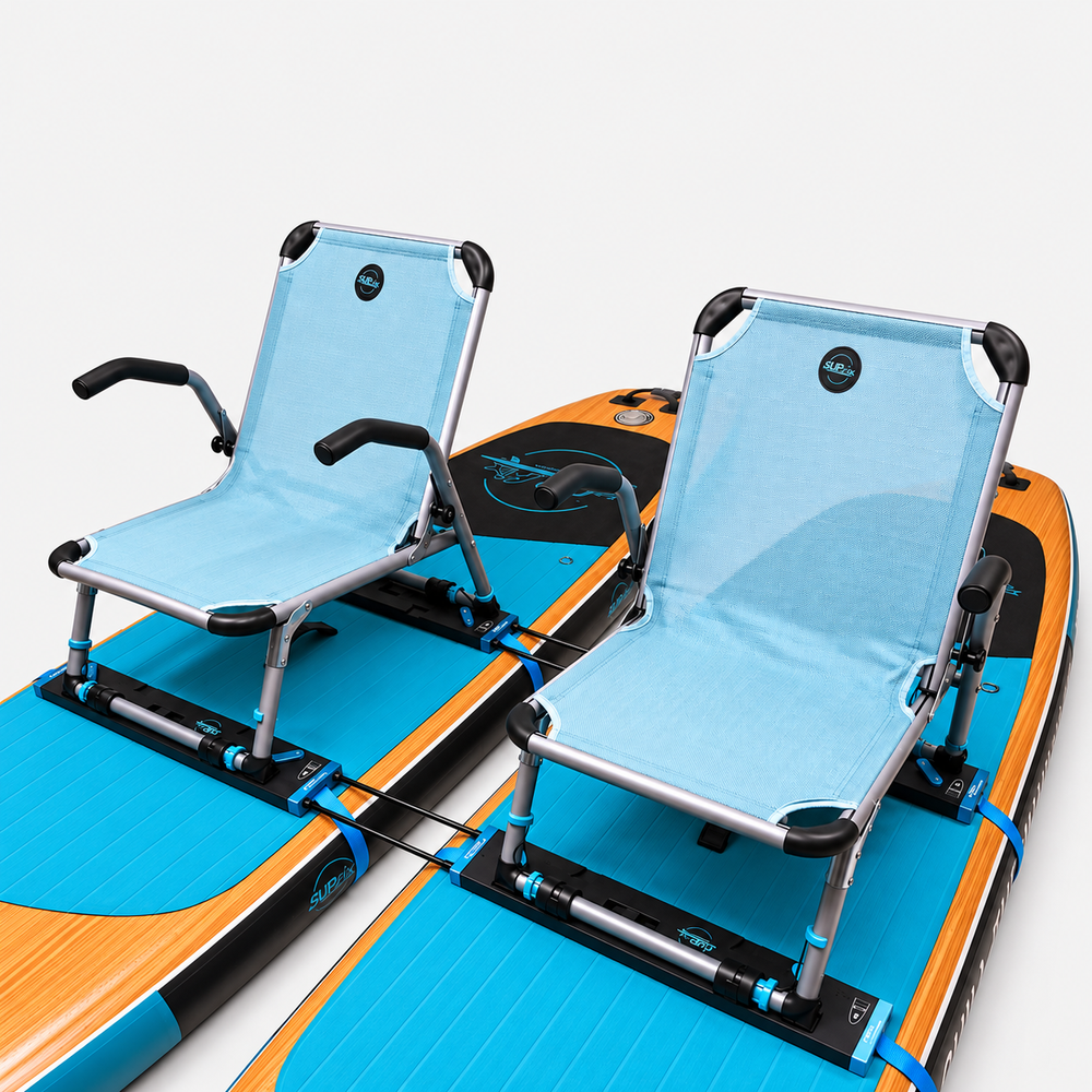 SUPfix TWO mit zwei Sitzsystemen und Kopplung auf zwei SUP-Boards. Boards nicht enthalten.