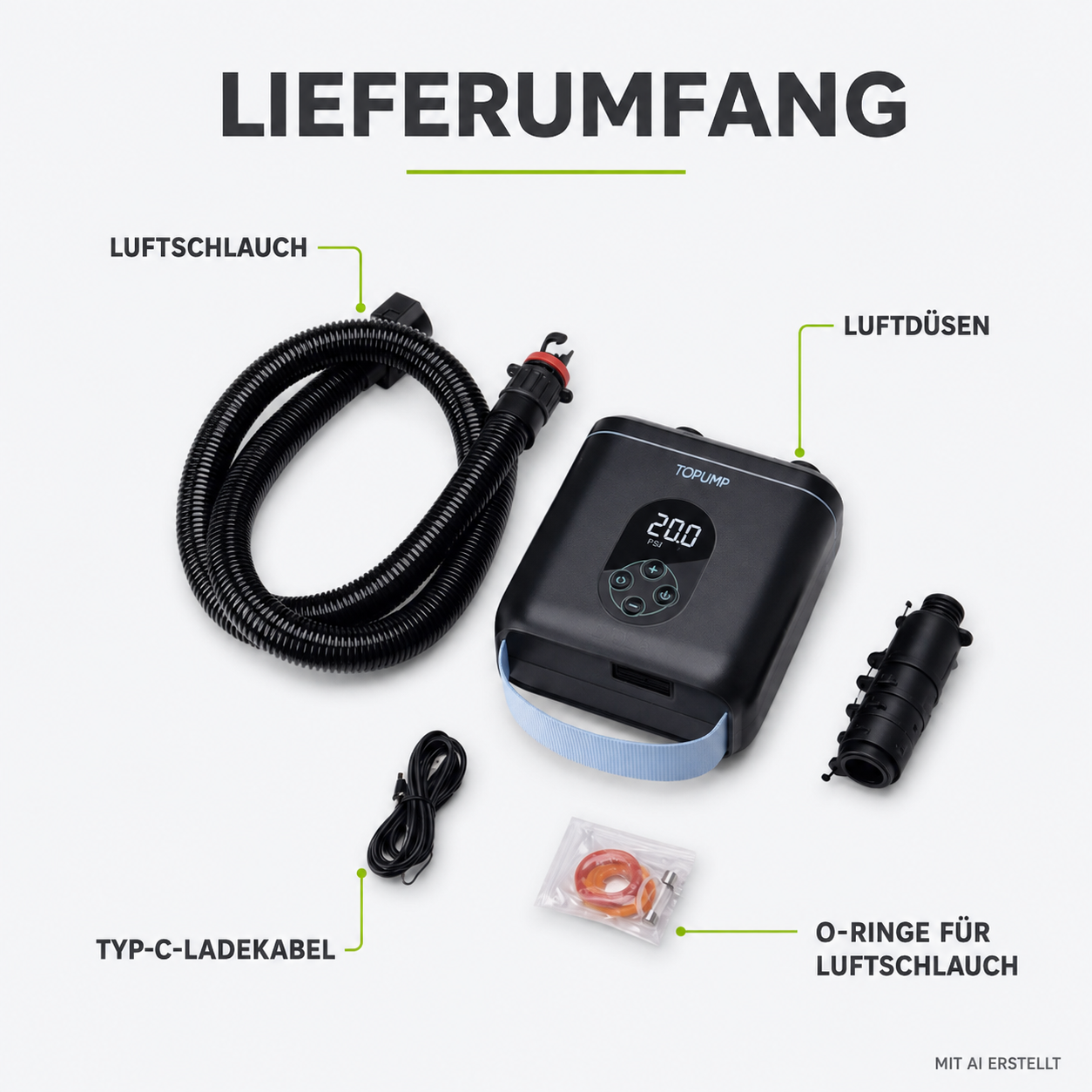 SUPfix Air Pump 20PSI SUP Board Pump Electric 4000 mAh 11 V for 3 boards / 6 min per board