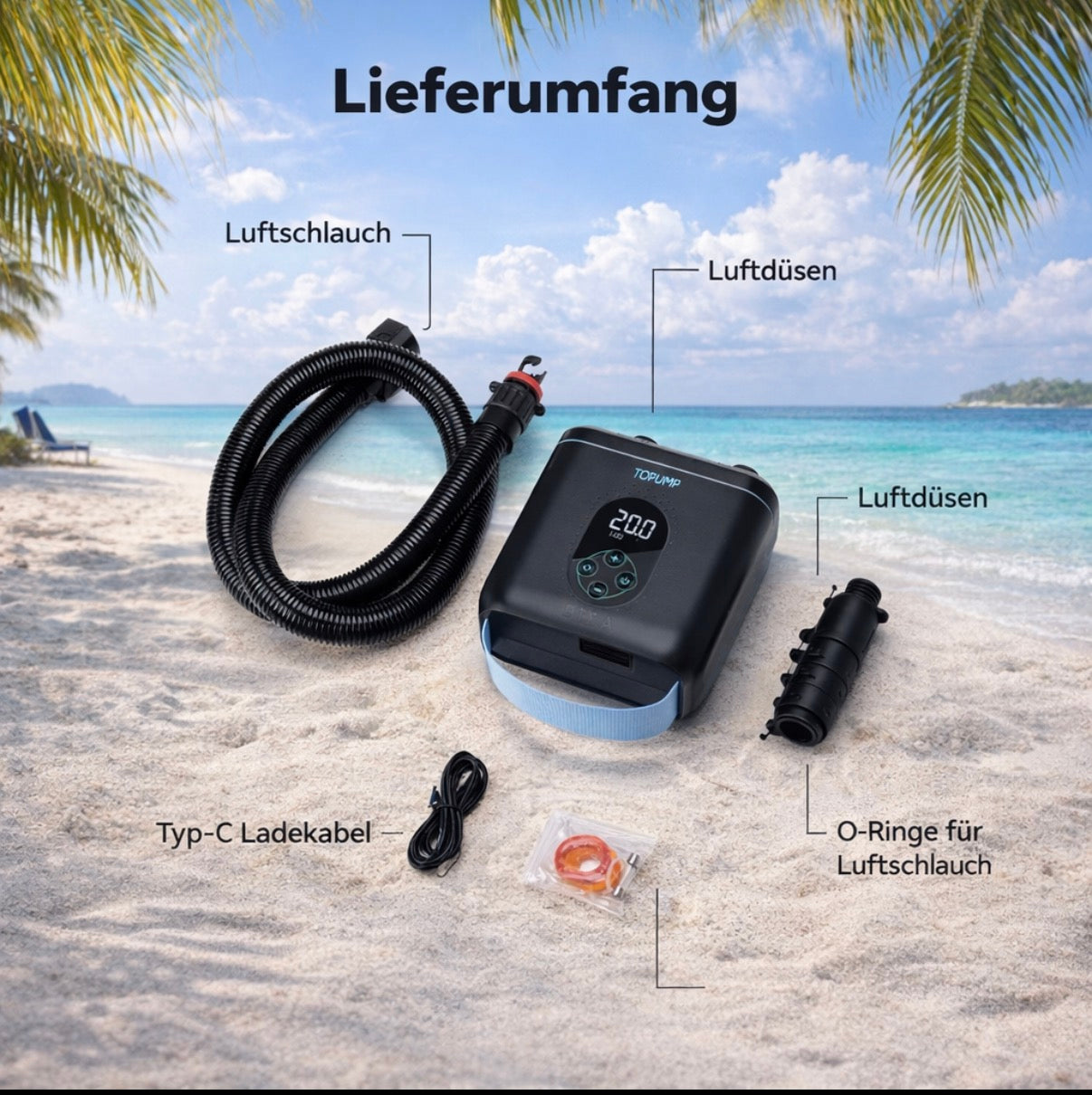 Bomba de aire SUPfix 20PSI Bomba eléctrica para tabla de SUP 4000 mAh 11 V para 3 tablas / 6 min por tabla